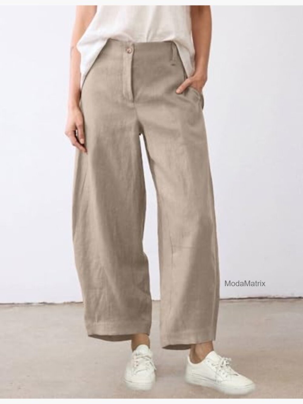 Wide Leg Linen-Blend Pants in Taupe by - Picture 3 of 7